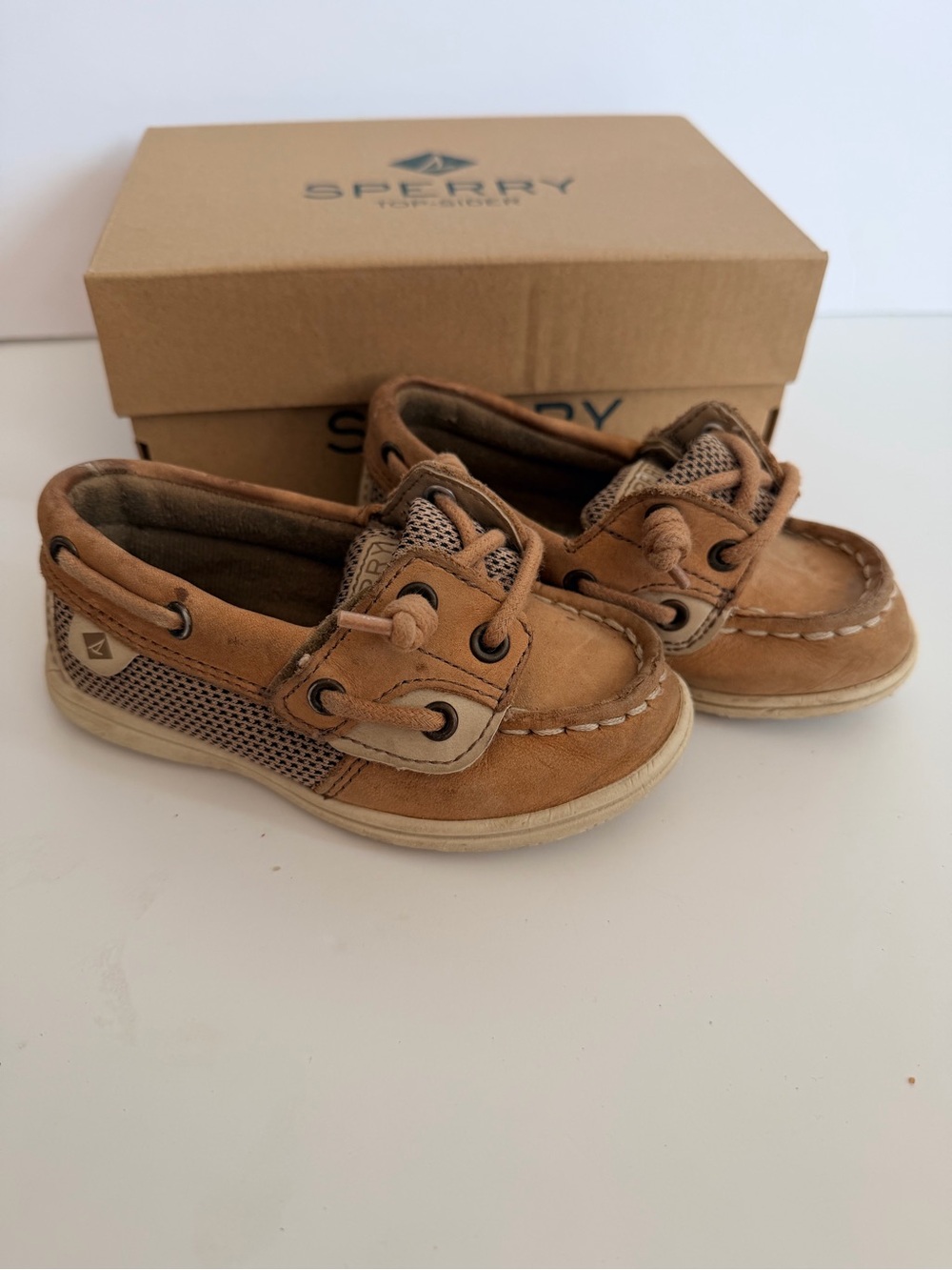 Sperry Kids Tan Leather Moccasin Boat Shoes